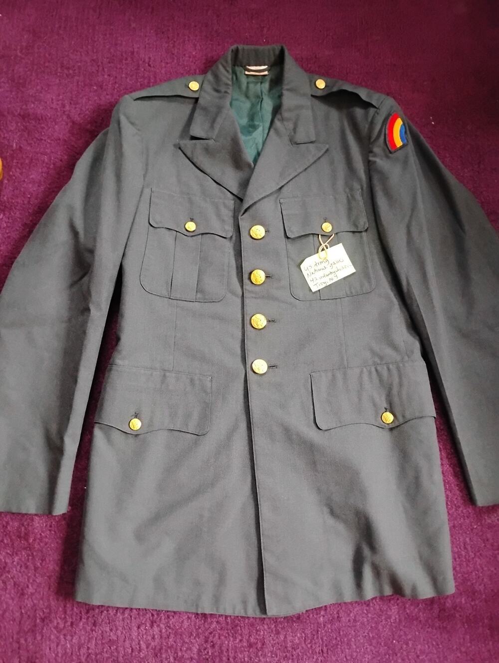 US Army National Guard Military Jacket 47L Vintage Green Service Infantry NY